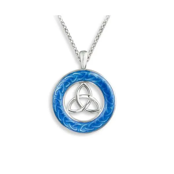 Sterling Silver Rhodium Plated Blue Enamel Celtic Circle Pendant Length 20 Inches Quality Gem LLC Bethel, CT