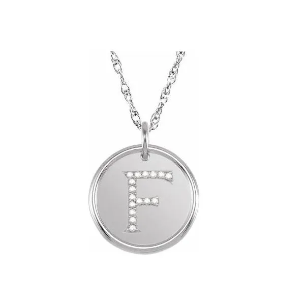 Sterling Silver Diamond Initial F On Disc Pendant Length 18 Inches Quality Gem LLC Bethel, CT