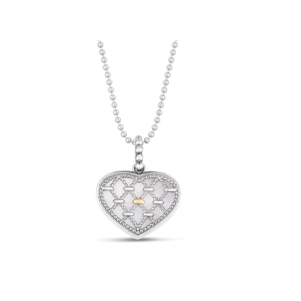 Sterling Silver & 18K Yellow Gold Bead Netting Heart With Mother Of Pearl Pendant Length 18 Inches Quality Gem LLC Bethel, CT