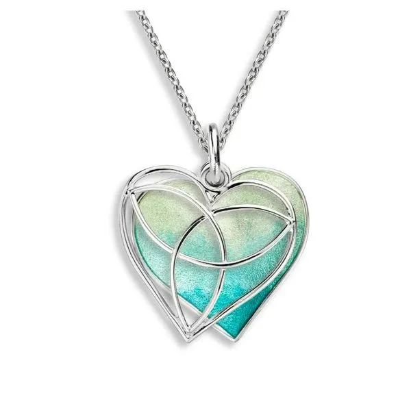 Sterling Silver Vitreous Ombre Green Enamel 2-Piece Green Heart Celtic Pendant Length 20 Inches Image 2 Quality Gem LLC Bethel, CT