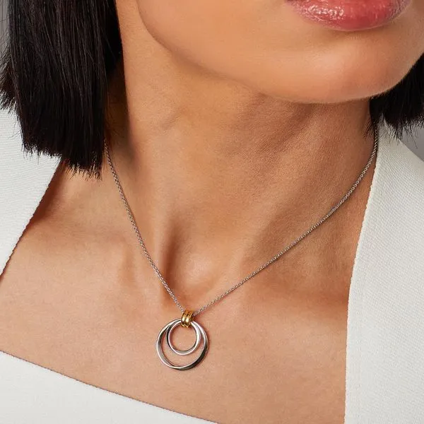 Sterling Silver/18K Gold Plate Rhodium Plated Bevel Unity Golden Duo Pendant Length 18 Inches Image 2 Quality Gem LLC Bethel, CT