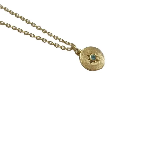 Sterling Silver 18K Vermeil Shine Textured Disc With Apatite Pendant Length 16-18 Inches Adjustable Quality Gem LLC Bethel, CT
