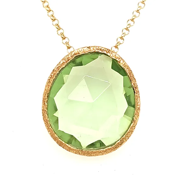 Sterling Silver 18K Vermeil Shade Pendant With Green Quartz Length 18 Inches Quality Gem LLC Bethel, CT