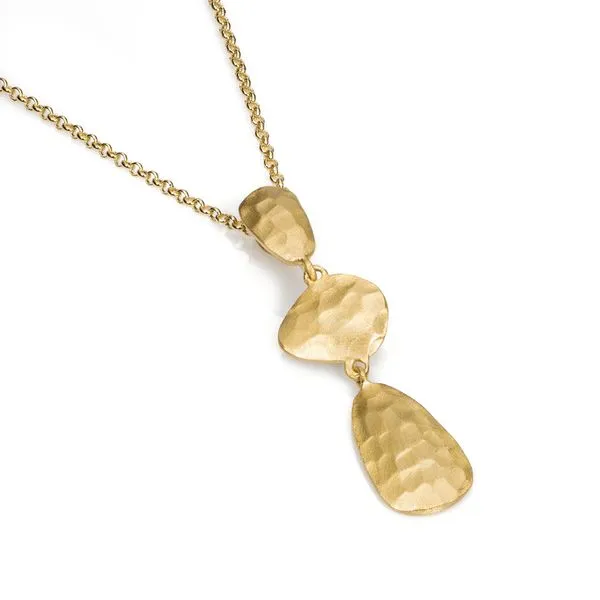 Sterling Silver 18K Vermeil Essential Hammered Triple Freeform Disc Pendant Length 18 Inches Quality Gem LLC Bethel, CT