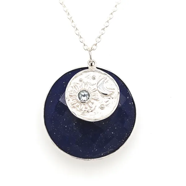 Sterling Silver Luna Pendant With Lapis And Blue Topaz Length 18 Inches Quality Gem LLC Bethel, CT