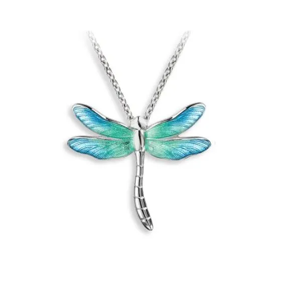 Sterling Silver Rhodium Plated Blue Enamel Dragonfly Pendant Length 20 Inches Adjustable Quality Gem LLC Bethel, CT