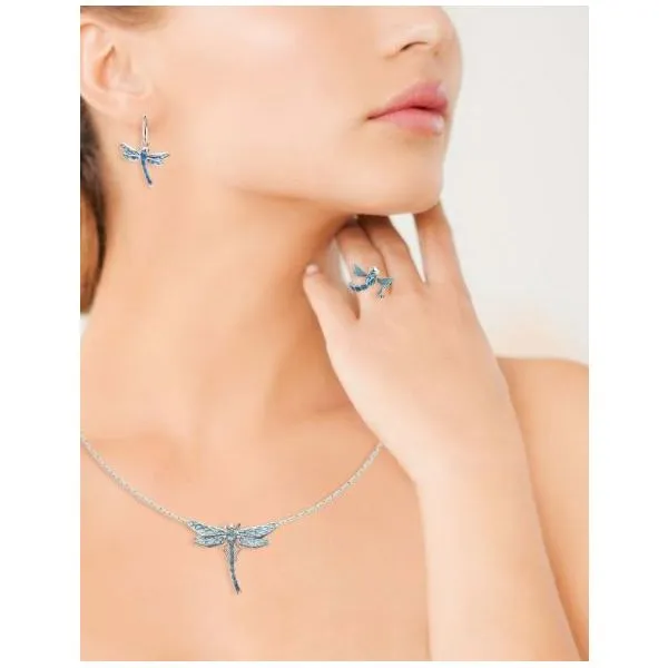 Sterling Silver Blue Enamel, Blue Topaz and White Sapphire Dragonfly Pendant Length 20 Inches Adjustable Image 2 Quality Gem LLC Bethel, CT