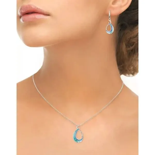 Sterling Silver Rhodium Plated Turquoise Enamel Teardrop Pendant Length 20 Inches Adjustable Image 2 Quality Gem LLC Bethel, CT