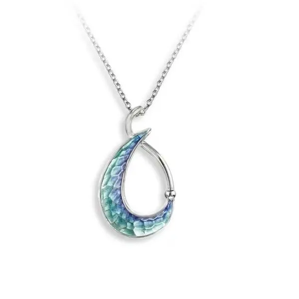 Sterling Silver Rhodium Plated Turquoise Enamel Teardrop Pendant Length 20 Inches Adjustable Quality Gem LLC Bethel, CT
