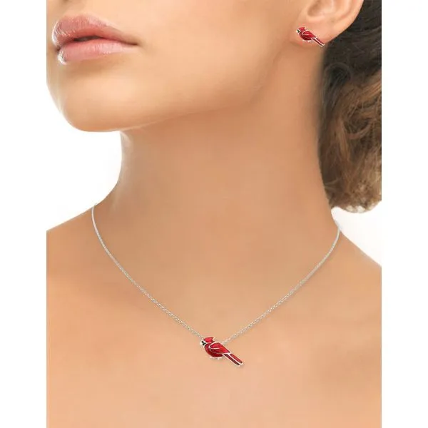 Sterling Silver Red Enamel Cardinal Pendant Length 20 Inches Adjustable Image 2 Quality Gem LLC Bethel, CT