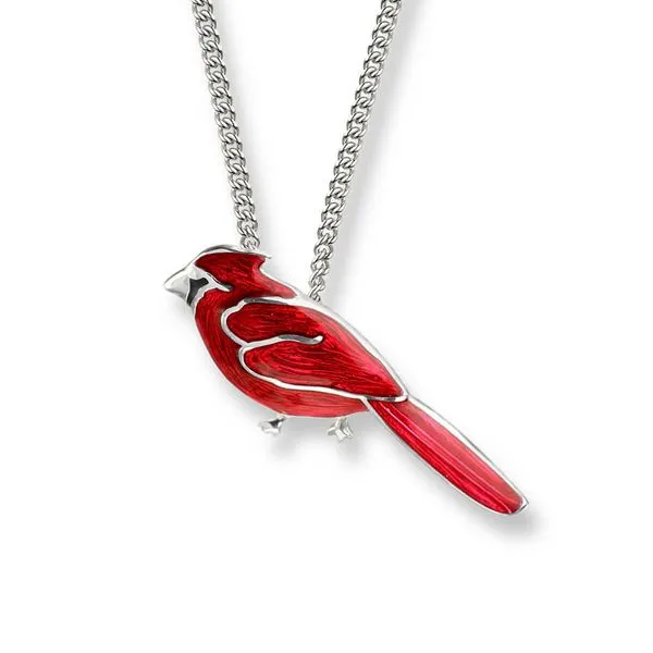 Sterling Silver Red Enamel Cardinal Pendant Length 20 Inches Adjustable Quality Gem LLC Bethel, CT