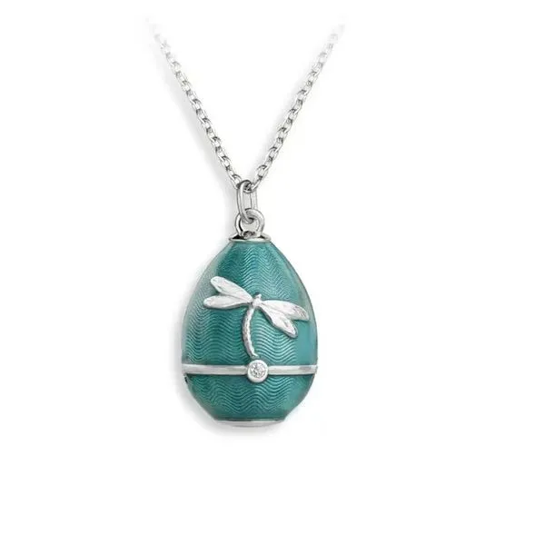 Sterling Silver Rhodium Plated Green Enamel Diamond Dragonfly Egg Pendant Length 20 Inches Adjustable Quality Gem LLC Bethel, CT