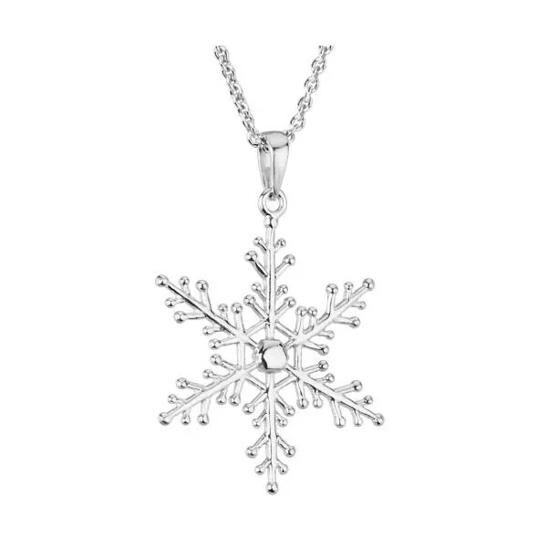Sterling Silver Rhodium Plated Snowflake Pendant Length 18 Inches Quality Gem LLC Bethel, CT