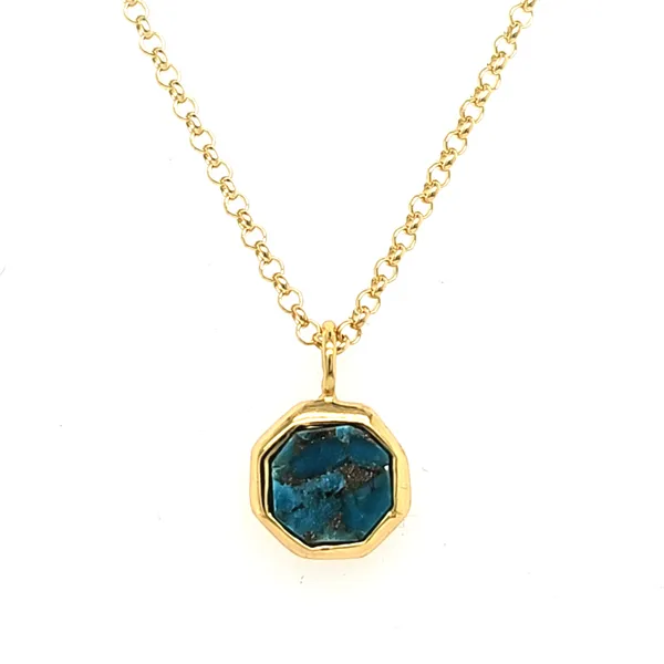Sterling Silver 18K Vermeil Pakua With Copper Turquoise Pendant Length 17 Inches Quality Gem LLC Bethel, CT