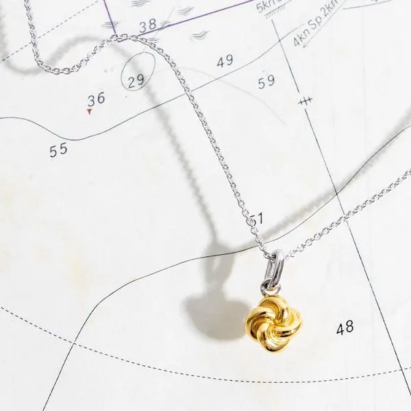 Sterling Silver & 18K Yellow Gold Plate Rhodium Plated Marina Tide Knot Golden Pendant Length 18 Inches Image 3 Quality Gem LLC Bethel, CT