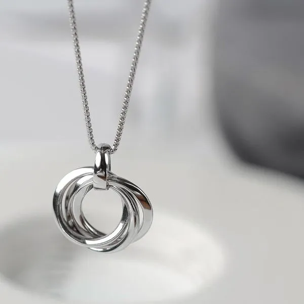 Sterling Silver Rhodium Plated Bevel Trilogy Pendant Length 18 Inches Image 3 Quality Gem LLC Bethel, CT