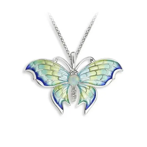 Sterling Silver Rhodium Plated Blue Plique-A-Jour Enamel Butterfly Pendant Length 20 Inches Adjustable Quality Gem LLC Bethel, CT
