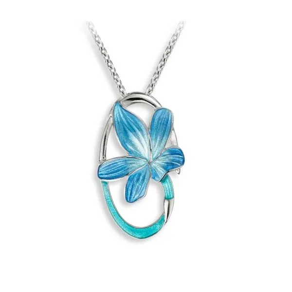 Sterling Silver Blue Vitreous Enamel Lily Pendant Length 20 Inches Quality Gem LLC Bethel, CT