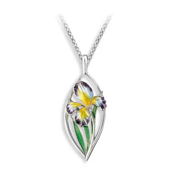 Sterling Silver Purple,Yellow, And Green Vitreous Enamel Iris Pendant Length 20 Inches Quality Gem LLC Bethel, CT