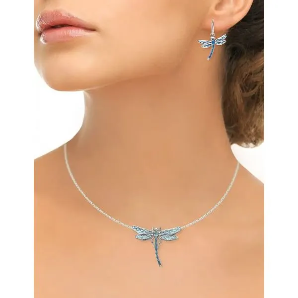 Sterling Silver Blue Enamel, Blue Topaz and White Sapphire Dragonfly Pendant Length 20 Inches Adjustable Image 3 Quality Gem LLC Bethel, CT