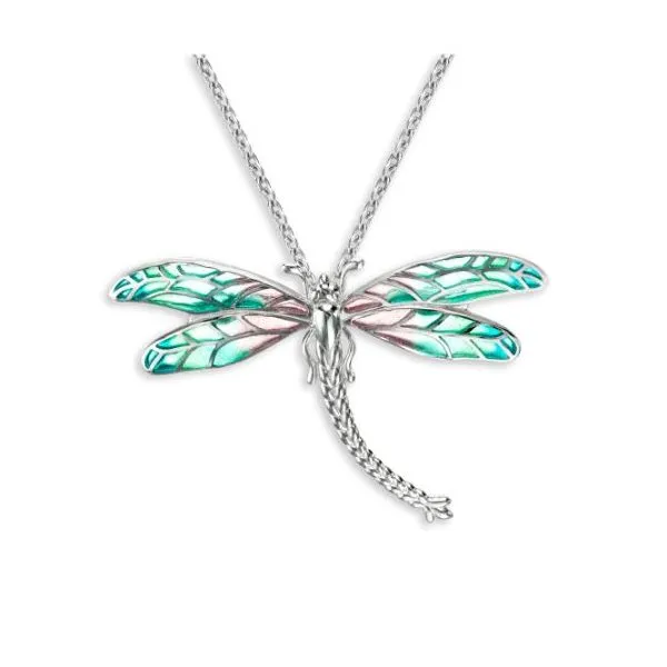 Sterling Silver Turquoise And Pink Plique-A-Jour Dragonfly Pendant Length 20 Inches Adjustable Quality Gem LLC Bethel, CT