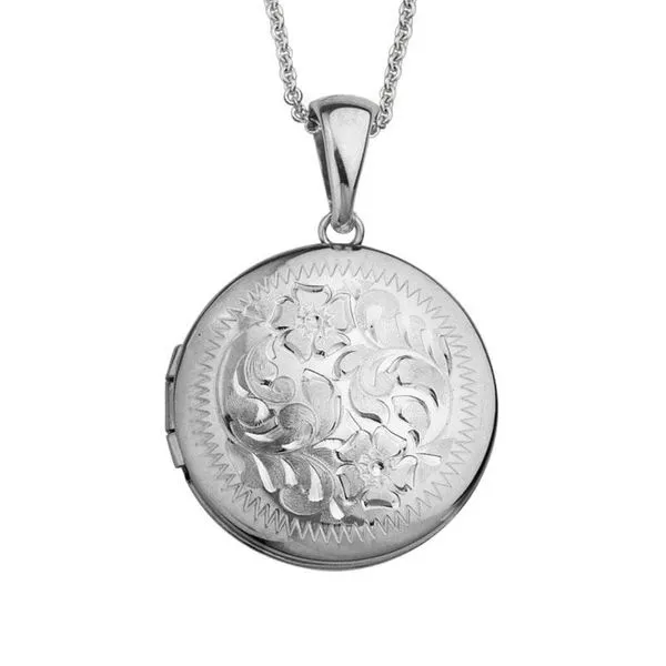 Sterling Silver Round Engraved Locket Pendant Length 18 Inches Quality Gem LLC Bethel, CT