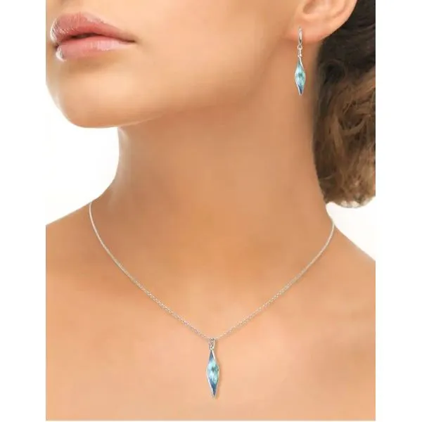 Sterling Silver Rhodium Plated Enamel Blue Ocean Aurora Pendant Length 20 Inches Adjustable Image 2 Quality Gem LLC Bethel, CT