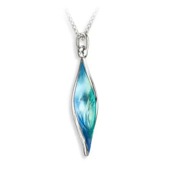 Sterling Silver Rhodium Plated Enamel Blue Ocean Aurora Pendant Length 20 Inches Adjustable Quality Gem LLC Bethel, CT