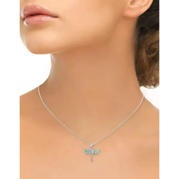 Sterling Silver Green Enamel Dragonfly Pendant Length 20 Inches Adjustable Image 2 Quality Gem LLC Bethel, CT