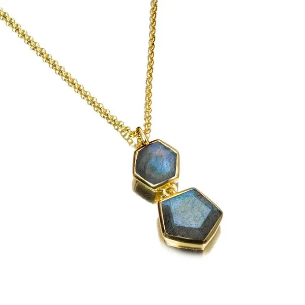 Sterling Silver 18K Vermeil Labradorite Atlas Pendant Length 18 Inches Quality Gem LLC Bethel, CT