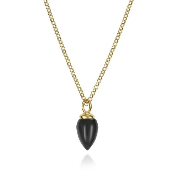Sterling Silver 18K Vermeil Onyx Pendulum Pendant Length 18 Inches Quality Gem LLC Bethel, CT