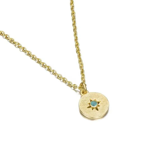 Sterling Silver 18K Vermeil Apatite Shine Textured Disc Pendant Length 18 Inches Quality Gem LLC Bethel, CT