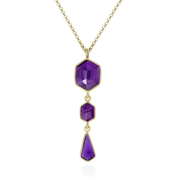Sterling Silver 18K Vermeil Amethyst GEO Triple Dangle Pendant Length 18 Inches Quality Gem LLC Bethel, CT