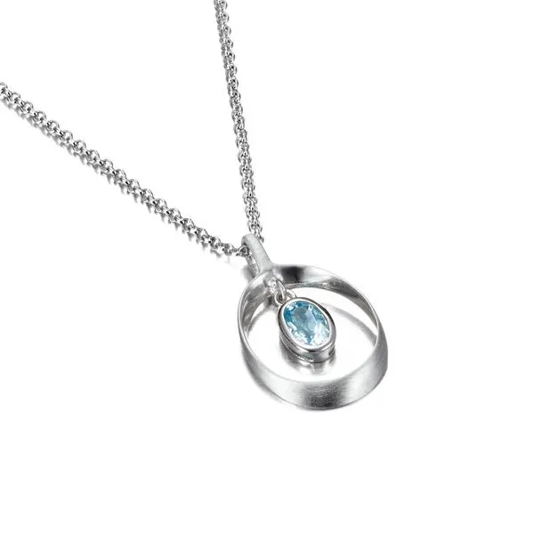 Sterling Silver Rhodium Plated Blue Topaz Bubble Pendant Length 18 Inches Quality Gem LLC Bethel, CT