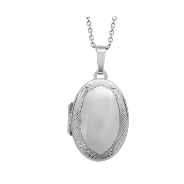 Sterling Silver Rhodium Plated Engraved Locket Pendant Length 18 Inches Quality Gem LLC Bethel, CT
