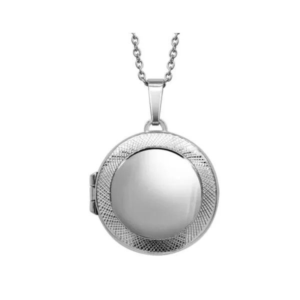 Sterling Silver Rhodium Plated Round Engraved Locket Pendant Length 18 Inches Quality Gem LLC Bethel, CT