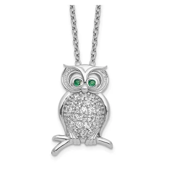 Sterling Silver Rhodium Plated Owl Pendant Length 18 Inches Quality Gem LLC Bethel, CT