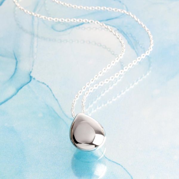 Sterling Silver Rhodium Plated Coast Pebble Smooth Grande Pendant Length 18 Inches Image 2 Quality Gem LLC Bethel, CT
