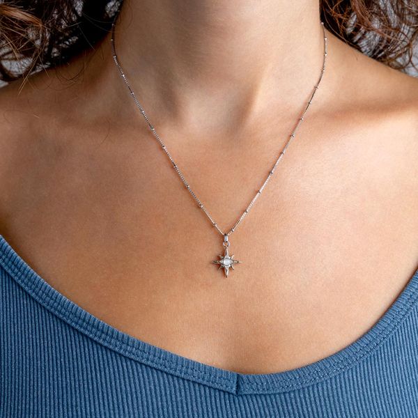 Sterling Silver Rhodium Plated Céleste June Aurora Birthstone Moonstone Pendant Length 18 Inches Image 2 Quality Gem LLC Bethel, CT