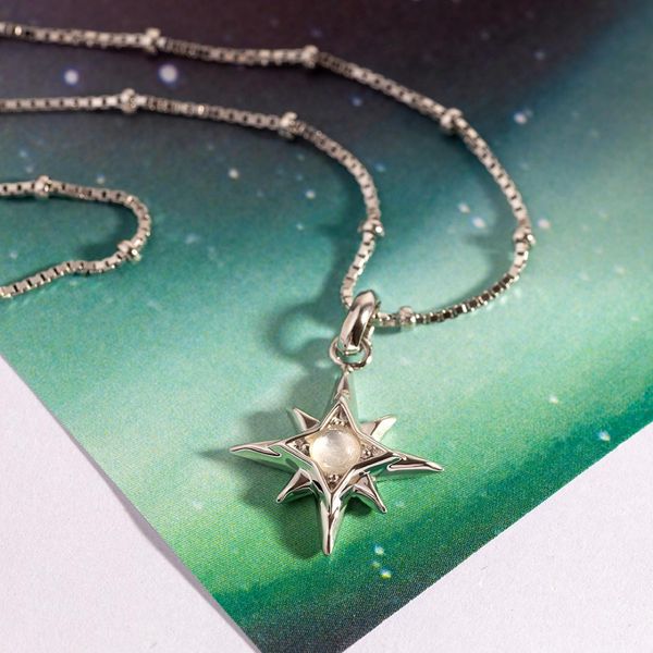 Sterling Silver Rhodium Plated Céleste June Aurora Birthstone Moonstone Pendant Length 18 Inches Image 3 Quality Gem LLC Bethel, CT