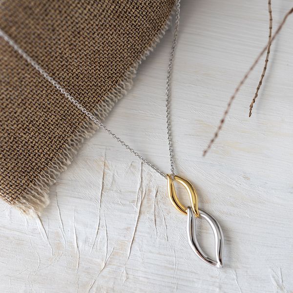 Sterling Silver 18K Gold Plate Entwine Twine Link Duo Golden Pendant Length 18 Inches Image 2 Quality Gem LLC Bethel, CT