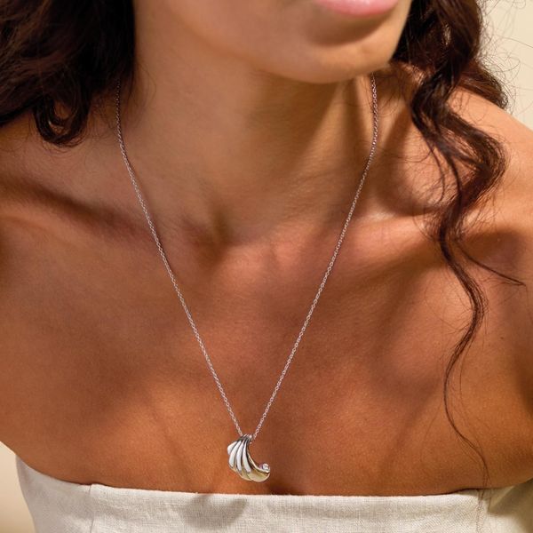 Sterling Silver Rhodium Plated Océane Shell Echo Grande Pendant Length 20 Inches Image 4 Quality Gem LLC Bethel, CT