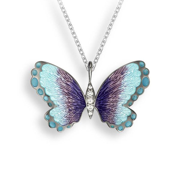 Sterling Silver purple and Blue Enamel and Black Rhodium Plate Butterfly Pendant length 20 Inches Adjustable Quality Gem LLC Bethel, CT