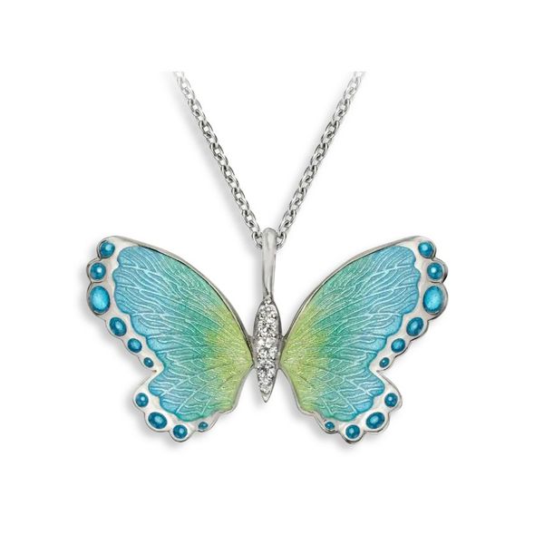 Sterling Silver Rhodium Plated Teal Enamel Butterfly Pendant Adjustable Length 20 Quality Gem LLC Bethel, CT