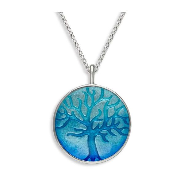 Sterling Silver Blue Enamel Tree of Life Pendant Length 20 Inches Adjustable Image 2 Quality Gem LLC Bethel, CT