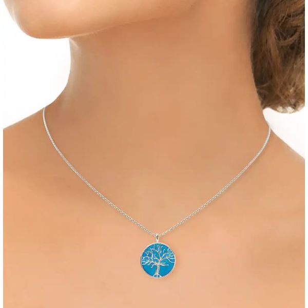 Sterling Silver Blue Enamel Tree of Life Pendant Length 20 Inches Adjustable Image 3 Quality Gem LLC Bethel, CT