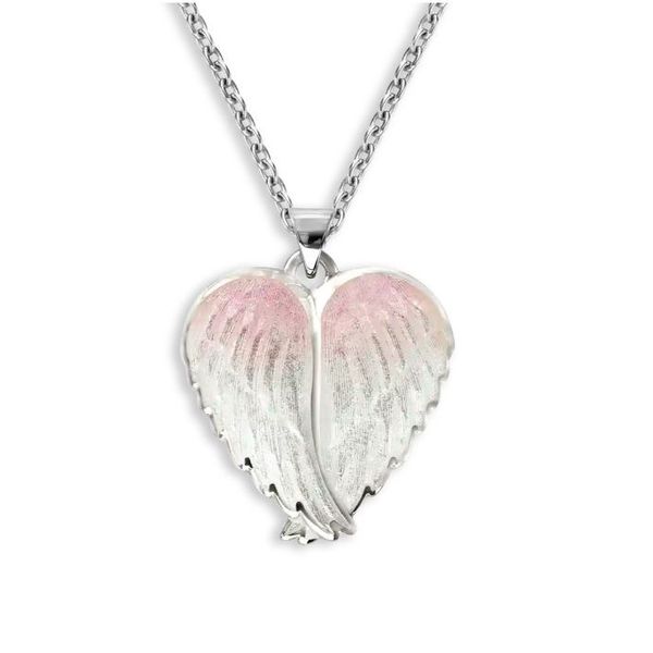 Sterling Silver Rhodium Plated White And Pink Enamel Angel Wings Pendant Length 20 Inches Adjustable Quality Gem LLC Bethel, CT