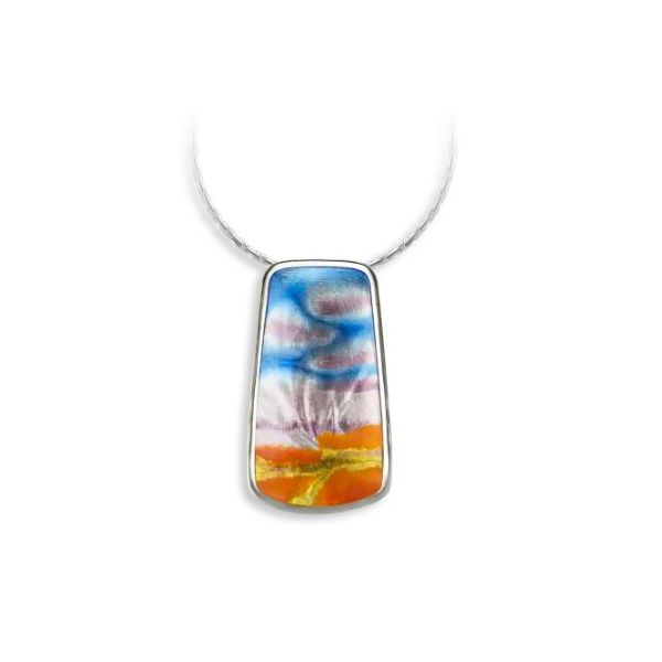 Sterling Silver Rhodium Plated Enamel Sunset Aurora Pendant Length 20 Inches Quality Gem LLC Bethel, CT