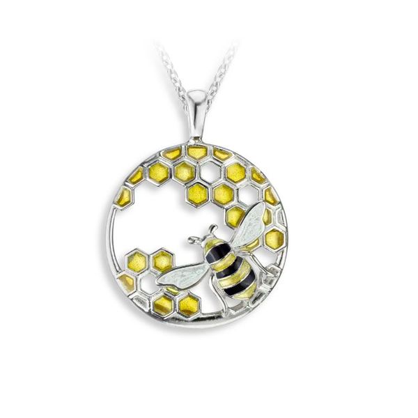 Sterling Silver Yellow and Black Vitreous Enamel Honeycomb And Bee Pendant Length 20 Inches Quality Gem LLC Bethel, CT