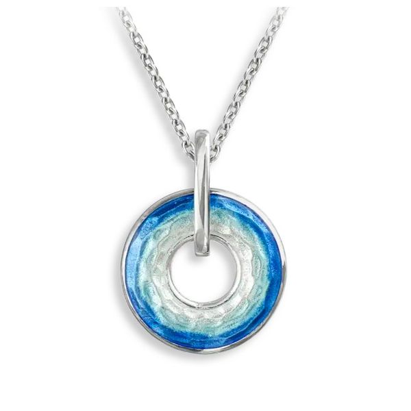 Sterling Silver Rhodium Plated Blue Enamel Open Circle Pendant Length 20 Adjustable Quality Gem LLC Bethel, CT